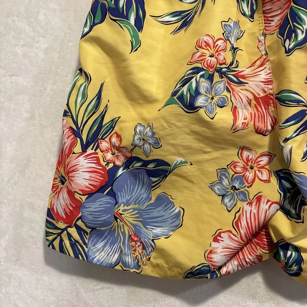 Polo Ralph Lauren Long Swim Trunks Men's Large Yellow Hibiscus Floral Traveler